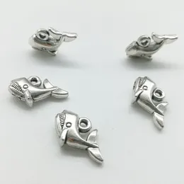 100pcs/Lot Baby Whale Alloy Charms Pendant Retro Jewelry DIY Keychain Ancient Silver Pendant For Bracelet Earrings Necklace 10*13mm