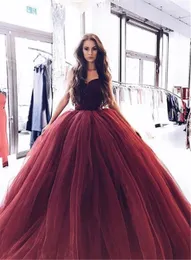 Burgundia Koronki Koraliki Suknia Balowa Prom Suknie Długa Seksowna Sweetheart Neck Tulle Evening Party Dresses Robe de Soiree