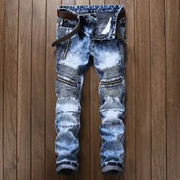 Mäns Jeans Mens Fashion Biker Slim Fit Straight Vintage Motorcykel Denim Byxor för Man Storlek 28-40