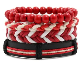 Människans kohudskinnsarmband DIY Handvävnad Beading Multilayer Braid Red Wax Rope Kombination Suit Armband Storlek Justerat 4styles / 1set