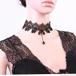 Lace Gothic Tattoo Choker Necklaces Halloween Women Vintage Crystal Statement Necklace Punk Collar Dress Chokers Party Jewelry Gift