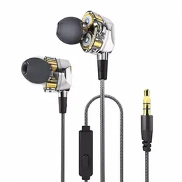 Freeshipping In-Ear HiFi Earphones Dual Dynamic Driver 4D Stereo Surround Buller Avbryta Professionella HiFi Earpuds med MIC
