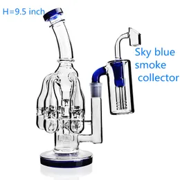 9.5 Inch glass hookah about 5mm thick bowl honeycomb bongs heady pipe wax oil rigs with 14 mm blue ash catcher