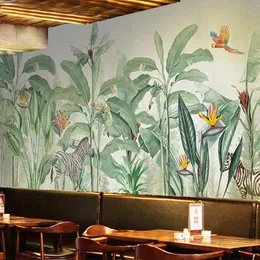 Niestandardowy rozmiar fototapeta tapeta retro tropikalny las deszczowy roślina zwierząt fresk restauracja kawiarnia tło ściana papel de parede 3d