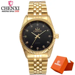 CHENXI Mannen Mode Horloge Vrouwen Quartz Horloges Luxe Gouden Roestvrij Stalen Horloge Liefhebbers Jurk Klok in Box Gift