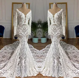 2019 Illusion Mermaid Gelinlik Dantel Aplike Berta Sweep Tren Boho Gelinlik Gelin Törenlerinde Artı Boyutu Uzun Kollu Abiti Da Sposa