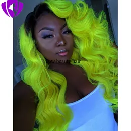 Naturalne Soft 360 Koronki Koronki Wig Wig z Baby Hair Ombre Green Lace Front Wig Bezklejowe Peruki syntetyczne dla czarnych kobiet