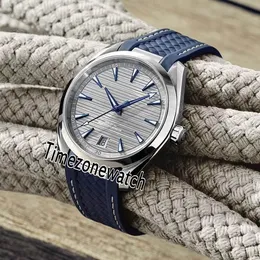 Nuova 41mm Aqua Terra 150M 220 12 41 21 06 001 Grey Texture Diazione da uomo Automatico Orologio Blue in gomma Blue Blue Line