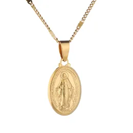 Virgin Mary Pendant Necklace for Women Girls Gold Color Jewelry Colar Cross Trendy Chain Jewelry