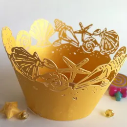 60pcs Starfish and Sea Shell Cupcake Wrappers/Laser Cut Cupcake Cups/ Beach Wedding Birthday Party Decorations Hot