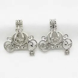 10 stücke Silber Elegante Kürbiswagen Perle Käfig Schmuck Anhänger Parfüm Ätherisches Öl Diffusor Medaillons Halskette Charme für Oyster Perle