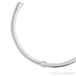 Partihandel - Storlek 17-21cm 925 Silverpläterad Armband Snake Kedja med Barrel Clasp DIY Pärlor Passa Pandora Logo Armband Smycken Pulseras