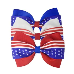 4 Inch Hair Accessories 4th of July Flag Hair Bows for Girls with Clips Red Royal White Hairbows Grosgrain Ribbon Stars Stripe