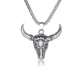 European and American style male hip-hop necklace, diamond-set bull head pendant, titanium steel chain, fashion necklace WY730