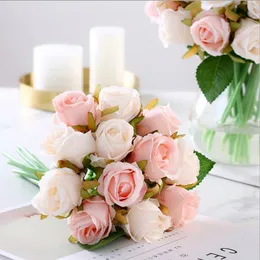 12pcs / partier konstgjorda rosa blommor bröllop bukett silke ros blommor för heminredning bröllopsfest dekoration falsk blomma