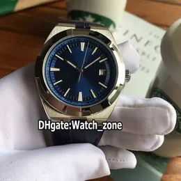 Billiga Nya Overseas 4500V / 110A Blue Dial Automatic Mens Watch 316L Steel Case Blue Leather Strap Gents Sport Klockor Högkvalitativ VCA46D