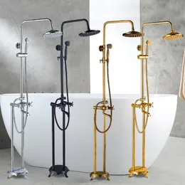 Floor Mounted Free Standing Bathroom Tub Faucet Rainfall Shower Head Hand Shower Systom Tub Spout Mixer Tap 2 Handle