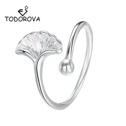 Todorova Delicate Ginkgo Leaf Rings Silver Color Adjustable Rings Cute Plant Leaves for Women Wedding Jewelry