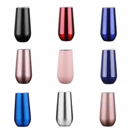 Egg Cups Water Bottle Stainless Steel Tumbler Champagne Wine Glass Coffee Car Milk Mug With Lid Vacuum Insulated Glass Drinkware 6OZ D6831