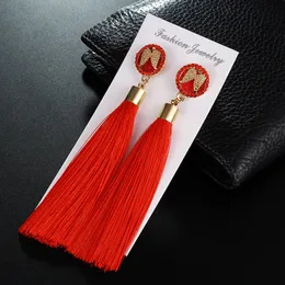 Bohemian Angel Wings Crystal Tassel Drop Örhängen för Kvinnor Lång Silk Fabric Statement Dangle Earring 2019 Etniska Smycken