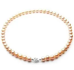 Hermosa 9-10mm Mar del Sur oro rosa collar de perlas 18 "Plata"