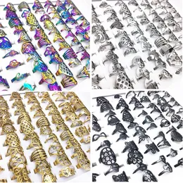50pcs in acciaio inox anelli mescolare gli stili oro argento multicolore nero Anello Laser Cut acciaio per gli uomini donne trasporto di goccia corona