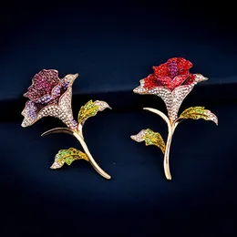 New Fashion Poppy Flower Brooches Gold Plated Rhinestone Rose Brooch Pins Gifts Party Jewelry for Women Red Purple