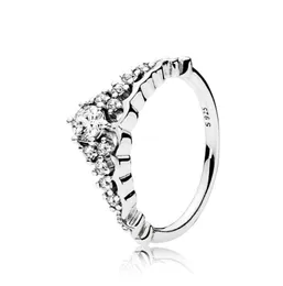 Clear CZ Diamond Fairytale Tiara Ring Original Box for Pan 925 Sterling Silver Crown Women Wedding Set W162