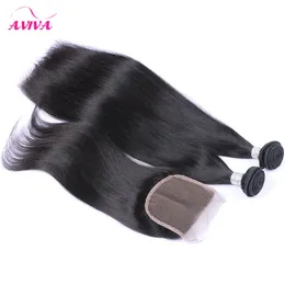 8A mink brasileiro cabelo virgem retas 2 pacotes com fecho de renda peruano indiano indiano cambojano remy cabelo humano tece cor natural