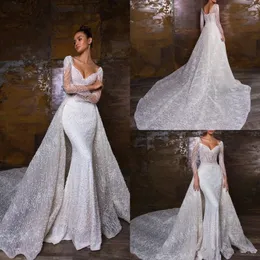 2020 Crystal Design Suknie ślubne Syrenki z odpinanym pociągiem Wspaniała koronkowa luksusowa suknia ślubna Aplikacja Kraj suknie ślubne