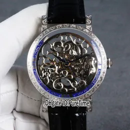 NY CALATRAVA 5180 1R TOURBILLON Automatisk herrklocka snidat fodral stål skelett urt vita blå män titta läder klockor pureti300g