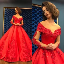 Czerwona suknia balowa suknia wieczorowa długie eleganckie kobiety imprezowe sukienka imprezowa ciężka z koraliki kryształ głęboki długie rękawy formalne sukienki dla kobiet