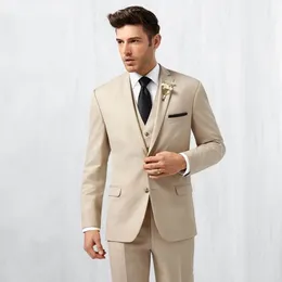 Brand New Beige Men Bröllop Tuxedos Notch Lapel Slim Fit Groom Tuxedos Utmärkt Män Jacka Blazer 3 Piece Suit (Jacka + Byxor + Tie + Vest) 2468