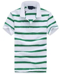 Pasiasty polo koszulka dla mężczyzn mały haft konia amerykański moda krótki rękaw bawełna sport biznes polos tenisa tees koszulki biały zielony