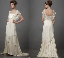 Abiti da sposa vintage anni '20 avorio con maniche Catherine Deane Lita Modest Fairy Lace Chiffon con scollo a V Figura intera 2019 Bridal Gow295T