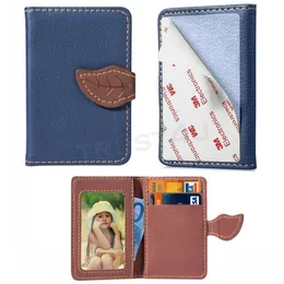 Universal Leather Back Phone Cover Case Sticker Card Holder Wallet Slots With Leaf Flip Case 3M Glue for Cell Phone