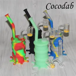 Hot selling silicone water pipe with double tube thermochromic buckets quartz nail silicone dab rig Silicone Hookah Dab Rigs Bongs
