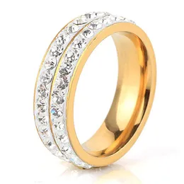 Hot Wholesale Jewelry Gold Color Double Row Crystal Rings High Quality Fashion/Classic Jewelry For Women anillos mujer