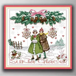 Skating couple Handmade Cross Stitch Craft Tools Embroidery Needlework sets counted print on canvas DMC 14CT /11CT