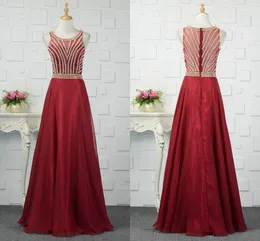 Złoto frezowanie wieczorowa suknia balu sukienki 2020 Burgundia Organza Jewel Hollow Back Celebrity Wieczór Druhna Dress Robes de Soirée Formalne