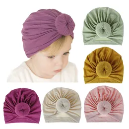 18 Farben Süßes Kleinkind Kleinkind Unisex Ball Knoten Indische Turban Mütze Kinder Frühling Herbst Mützen Baby Donut Hut Einfarbig Baumwolle Haarband M596