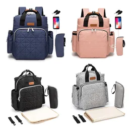 USB Mommy Backpacks Waterproof Multi-function Nappy Stackers Bags Mother Diaper Organizer Tote with Bottle bag Mat and Hanging Hook M876