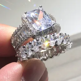 Oryginalne 925 srebrne pierścienie dla kobiet luksusowy kwadrat T symulowany diamentowy zaręczyny biżuteria