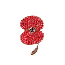 British Kate Middlton Poppy Flower Brooch Festival Party Supplies UK Remembrance Day Red Diamante Crystal Breastpin