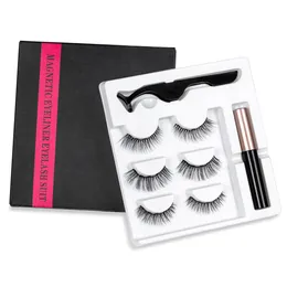 Magnetic Liquid Eyeliner& Magnetic False Eyelashes & Tweezer Set Waterproof Long Lasting Eyelash Extension 3 pairs/set J170