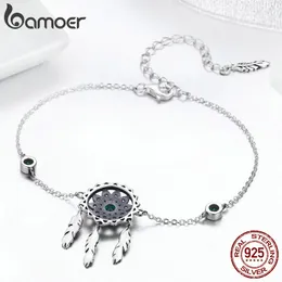 Wholesale- Silver Trendy Dream Catcher Chain Link Bracelets for Women Green CZ Vintage Silver Jewelry Anniversary birthday Gift