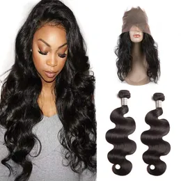 Malaysian Human Hair 2 Bundles With 360 Lace Frontal 3 Peces one lot Body Wave Hair Products 360 Closure Pre Plucked