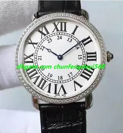 Luxury Watch 2 Style 40mm Quartz Argent Mens Watch DIAMONDS Bezel Leather Strap Fashion Men's Watches Wristwatch