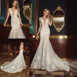 Calla Blanche 2019 Mermaid Dresses v Deck Lace Bridals Oblessless Backless Beach Boho Wedding Dress Plus Plus 0505