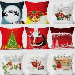 Santa Claus Cushion Cover Printing Färgning Bäddsoffa Heminredning Kudde Fodral Merry Christmas Festival Pillow Cover